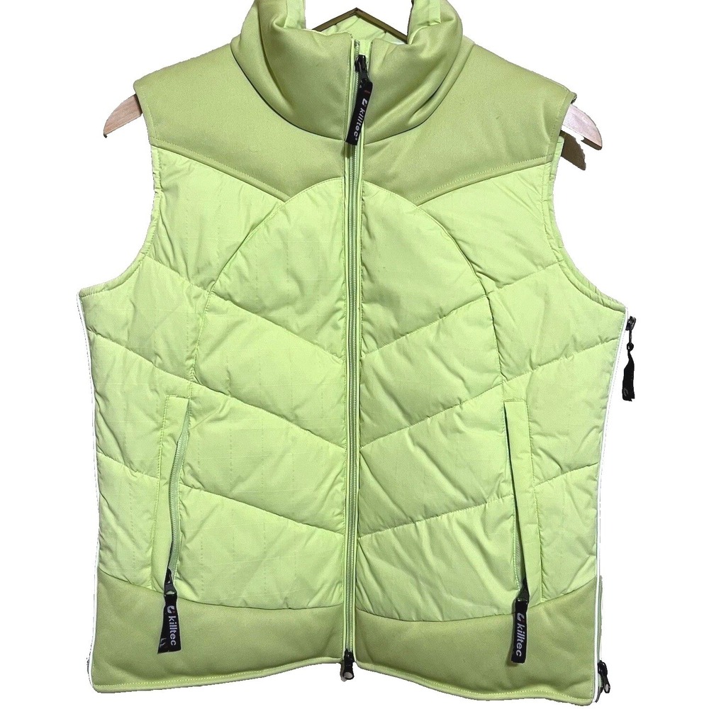 Killtec Puffer Vest Women L Lime Green Excellent Quilted Outdoor Technical Zip